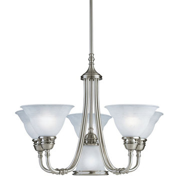 Antique Pewter And Grey Marble Glass 5+1 Light Chandelier