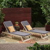 Noble House Maki Outdoor Acacia Wood Chaise Lounge in Gray (Set of 2)