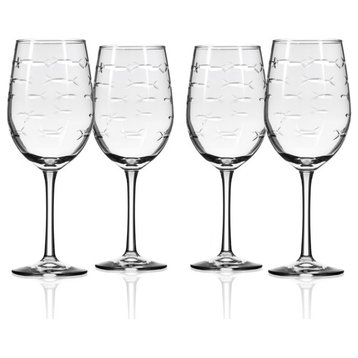 School of Fish White Wine Glass, 12 Oz., Set of 4 Wine Glasses