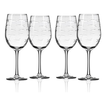 School of Fish White Wine Glass, 12 Oz., Set of 4 Wine Glasses