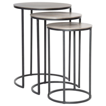 Bowery Hill Metal Nesting Table in Antique Nickel (Set of 3)