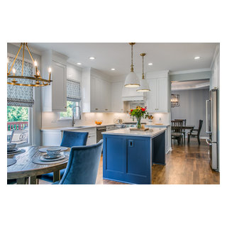 Bright white and blue Wynnbrooke kitchen - Transitional - Kitchen ...