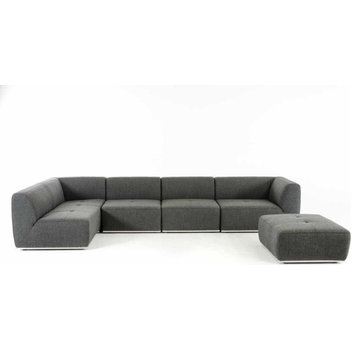 Hawthorn Grey Fabric Modular Left Facing Chaise Sectional Sofa + Ottoman