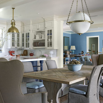 White Kitchen with Blue Island