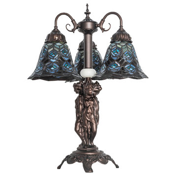 23 High Tiffany Peacock Feather 3 Light Table Lamp