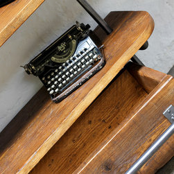 Nita Reclaimed Scaffolding Board & Dark Steel pipe Curved Shelving & Desk Unit - Bookcases