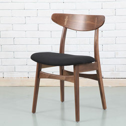 Astrid Solid Walnut Dining Chair - Black Fabric Seat - Dining Chairs