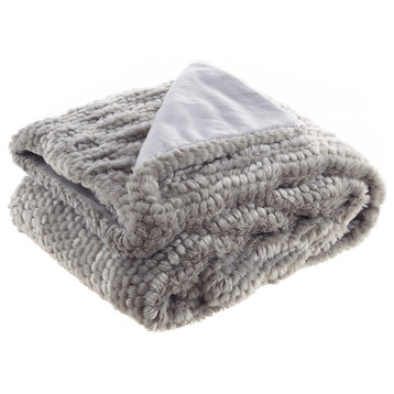 Gray Knitted Acrylic Solid Color Plush Throw Blanket