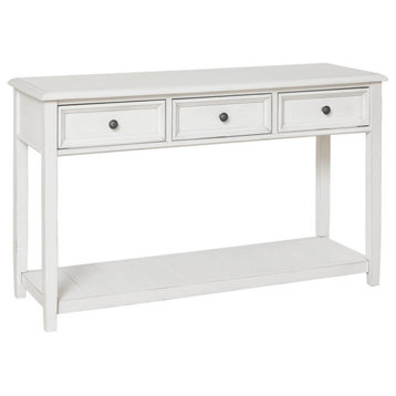 50" Sofa Console Table, 3 Drawers and Open Shelf, Classic White FInish