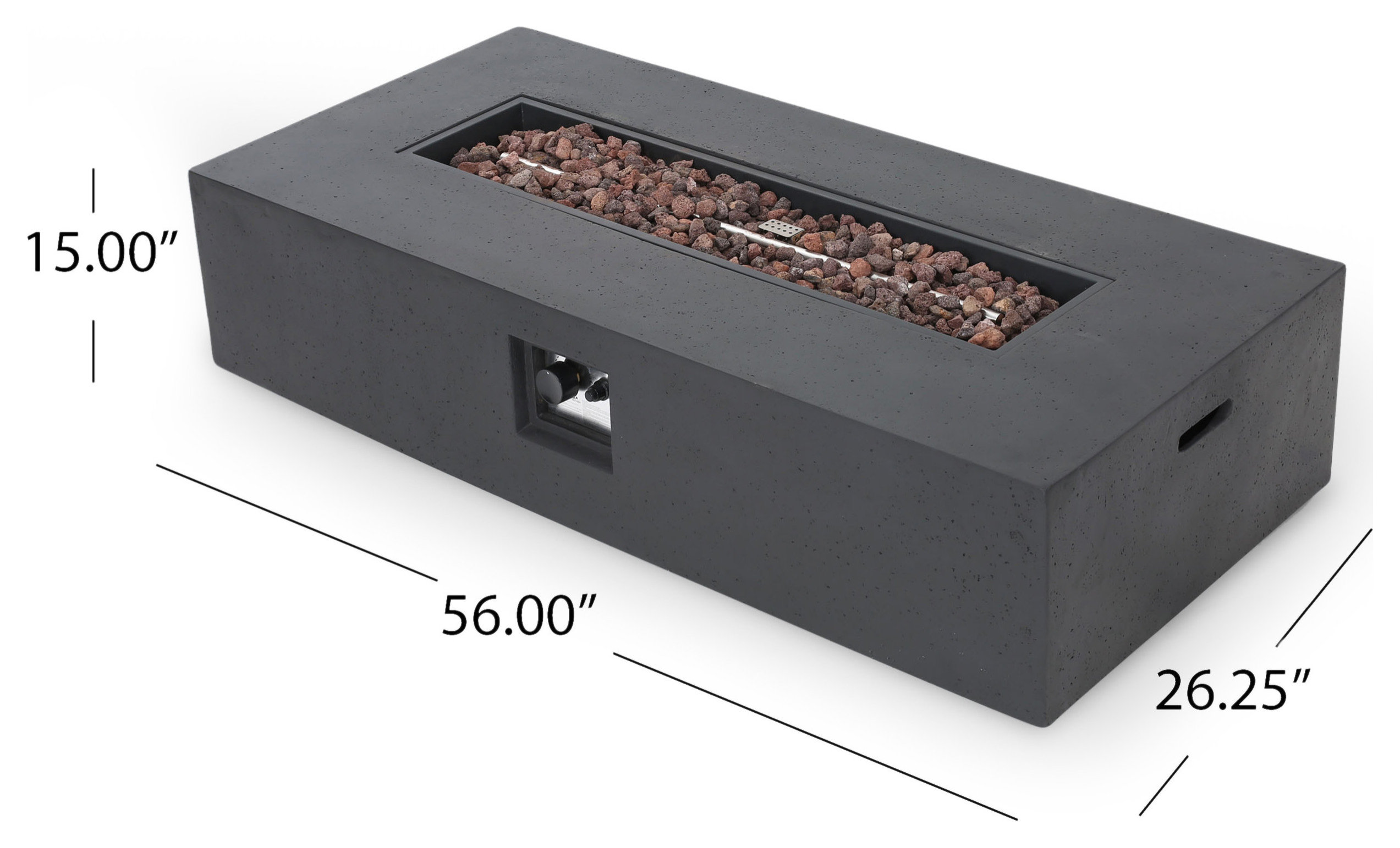GDF Studio Jaxon Outdoor 50,000 BTU Rectangular Fire Table with Tank Holder, Dark Gray