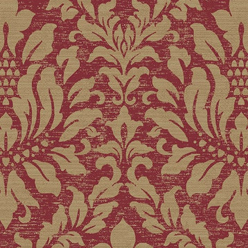 Stripes And Damasks, Classic Damask Stripes Cream, Red Wallpaper Roll