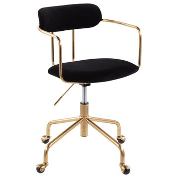 Demi Office Chair, Gold Metal, Black Velvet