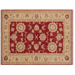 Bareens Designer Rugs - Bohemien Ziegler Strand Red Ivory Hand-Knotted Wool Rug - 3'0'' x 4'8'' - Enhance the ambiance of your home with this magnificent Persian-influenced Turkish hand-knotted rug made by skilled artisans capable of creating the most exceptional vegetable dyes and hand-spun wool. This exquisite handmade rug is a one-of-a-kind Peshawar Kafkaz, otherwise identified as Chobi, Chobi Peshawar, Oushak, or Ziegler rug. These handmade rugs are crafted in Pakistan utilizing superior-quality wool imported from Australia, New Zealand, and Korea in two types of weaves: the Persian weave and the Mori weave. This rug is meticulously crafted by hand using the finest natural vegetable dyes extracted from local plants. The artisans use a blend of hand-spun local and fine merino wool, resulting in a rug with a compelling texture, higher lanolin content, and longer staple. The artisans occasionally incorporate natural or artificial silk into the pile to enhance specific motifs. The finished product is an awe-inspiring execution of flawless design and an understated palette that exudes elegance.
