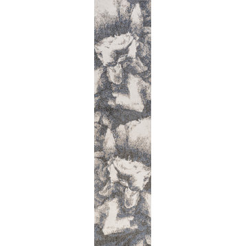 Petalo Abstract Two-Tone Modern Gray/Cream 2 ft. x 8 ft. Runner Rug