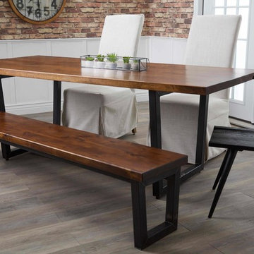 Industrial Steel Trapezoid Dining Table & Bench