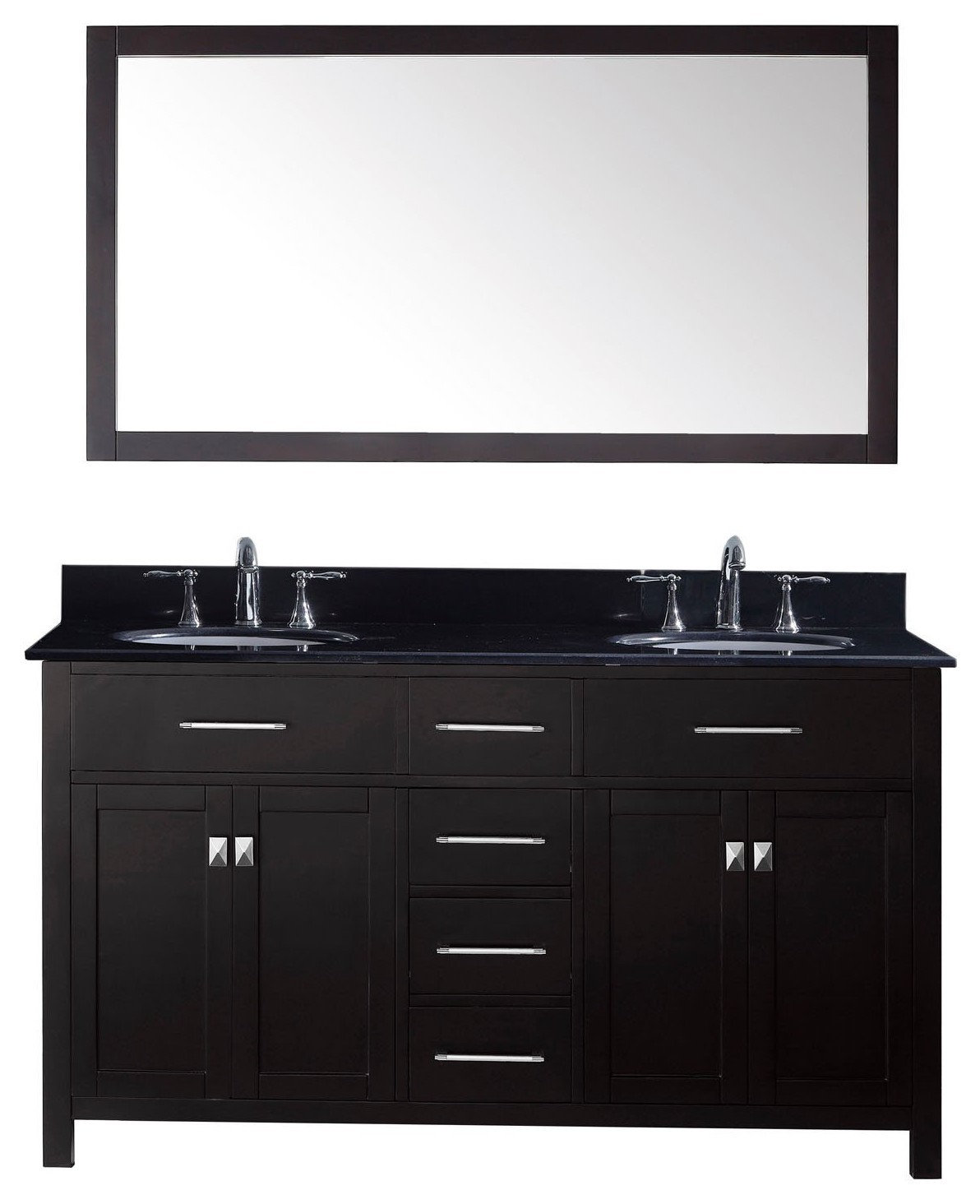 60" Double Bathroom Vanity, Black Galaxy Granite Top, Round Sink ...