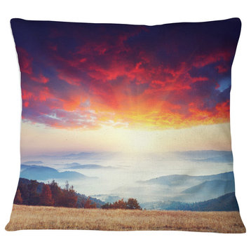 Colorful Clouds and Foggy Hills Landscape Photo Throw Pillow, 16"x16"