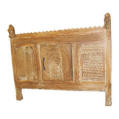 Mogul Interior - Consigned Antique Sideboard Banjara Tribal Carved Horse Finials Rustic Designs - Buffets and Sideboards