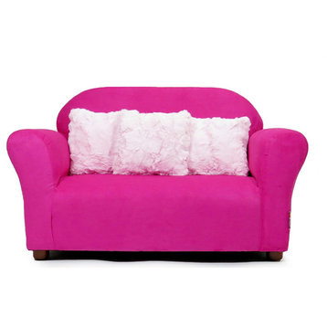 Plush Children's Sofa with Accent Pillows, Hot Pink, Pink