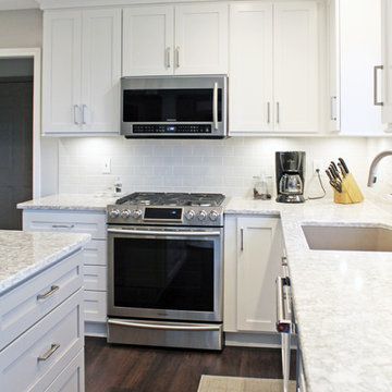 White Kitchen with Gray Island