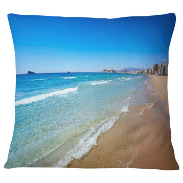 Benidorm Poniente Beach Waves Seascape Throw Pillow, 16"x16"