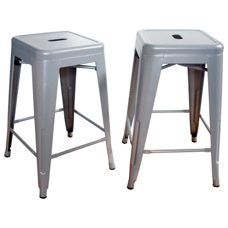 Loft Silver 24" Metal Bar Stool, Set of 2