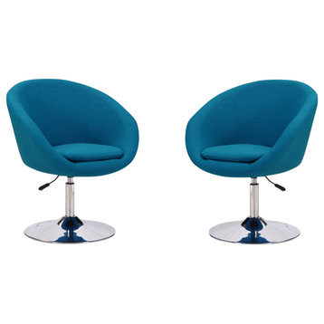 Manhattan Comfort Hopper Chrome Wool Blend Adjustable Chair, Blue, Set of 2