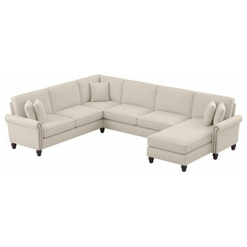 Coventry U Shaped Sectional with Rev. Chaise in Cream Herringbone Fabric