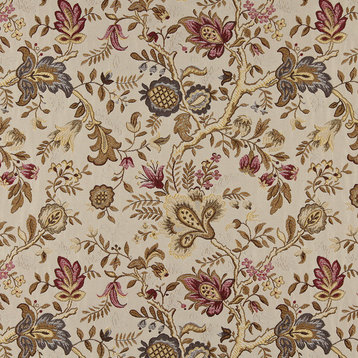 Red, Gold, Beige And Brown Floral And Leaves Upholstery Grade Fabric By The Yard