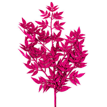 34" Pink Glittered Leaf Pick