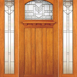 Mahogany Craftsman Prehung Single Door and Full lite Two Sidelites - Front Doors