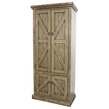 Rustic Pantry Cabinet, Panel Doors & Inner Adjustable Shelves, Rustic Green