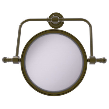 Retro Dot Wall-Mount Make-Up Mirror, 8" Dia, 3X Magnification, Antique Brass