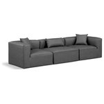 Meridian Furniture - Cube Upholstered Modular Sofa, Grey, 3-Piece: 1 Armless Chair, 2 Corner Chair, Vegan Leather - Elevate your space with the luxurious Cube Vegan Leather Modular Sofa. This modular sofa exudes modern elegance, charm, and comfort making it a perfect addition to any contemporary living space. Its clean lines and cube shape are reminiscent of minimalist design, while the plush charcoal grey vegan leather upholstery adds a touch of luxury and sophistication. The chair's versatile construction and geometric aesthetic seamlessly integrate into various design styles, from sleek living rooms to chic home offices, embodying the essence of modern design and creating a sense of order and tranquility in your space.