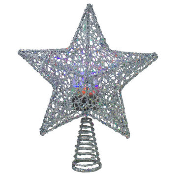 13" LED Silver Glittered Star With Rotating Projector Christmas Tree Topper