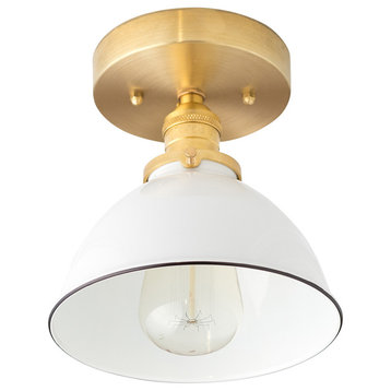 Industrial White Dome Shade Gold Ceiling Light