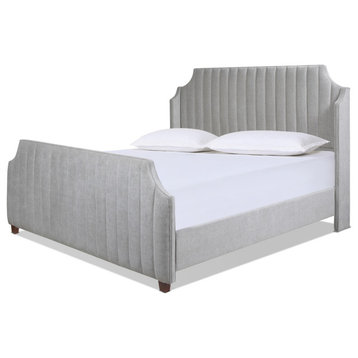Addison King Channel Tufted Panel Bed Frame, Silver Grey Polyester