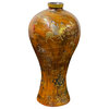 Chinoiseries Golden Graphic Brown Lacquer Vase Jar Shape Display Hws3353