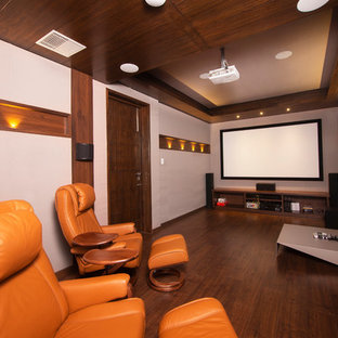 Example of a trendy home theater design in Bengaluru
