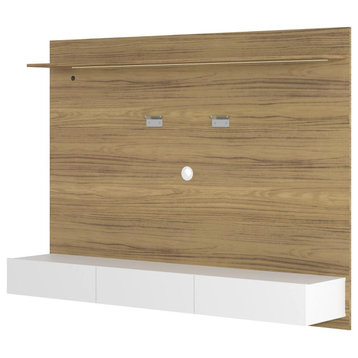 Wall Mounted TV Panel, Spacious Upper Shelf & Storage Drawers, Natural/White