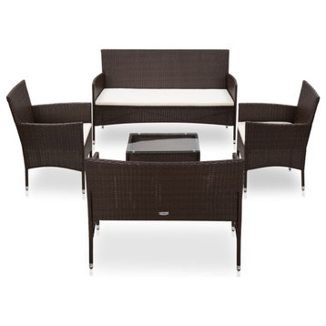 vidaXL Patio Furniture Set 5 Piece Patio Sofa with Table Poly Rattan Brown