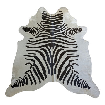 Brazilian Cowhide Rug Zebra Black Stripes, Off White, 6'x7'