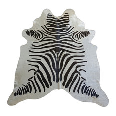 Brazilian Cowhide Rug Zebra Black Stripes, Off White, 6'x7'