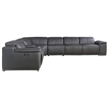 Frederico Genuine Italian Leather 8-Piece 2 Console 3-Power Reclining Sectional, Gray