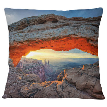 Sunrise at Mesa Arch in Canyon lands Flower Throw Pillow, 18"x18"