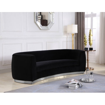 Julian Velvet Upholstered Sofa, Black, Chrome Base