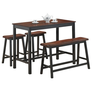 Costway 4 Pcs Solid Wood Counter Height Table Set w/ Bench & Two Saddle Stools