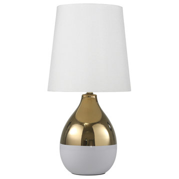 Ceramic Gourd Lamp, Gold/White, 26"