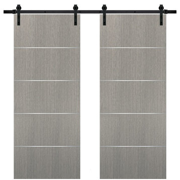 Double Barn Doors 72 x 80 & Hardware | Planum 0020 Grey Oak | 13FT Rail Solid