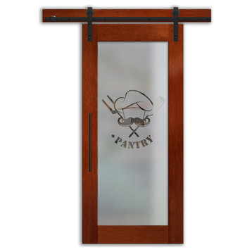 Pantry Real Solid Wood Sliding Barn Door with glass Insert (Semi Private), 24"x84", Right